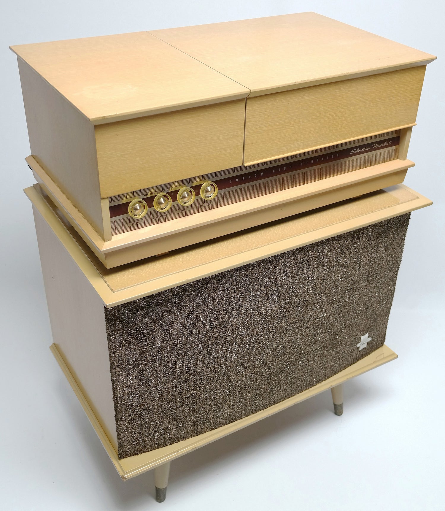 Mid Century Modern Silvertone Consolette Record Player and Bluetooth The Vintedge Co.
