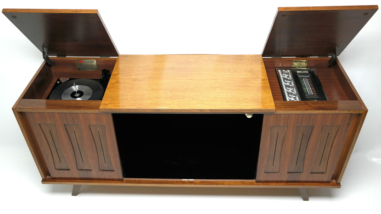 Mid Century Morse Console Record Player Changer - Bluetooth -  AM/FM Tuner The Vintedge Co.