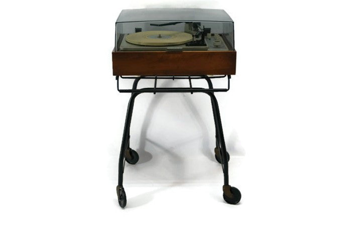 **SOLD OUT** - Vintage Black Metal Record Player Rolling Stand Holder The Vintedge Co.