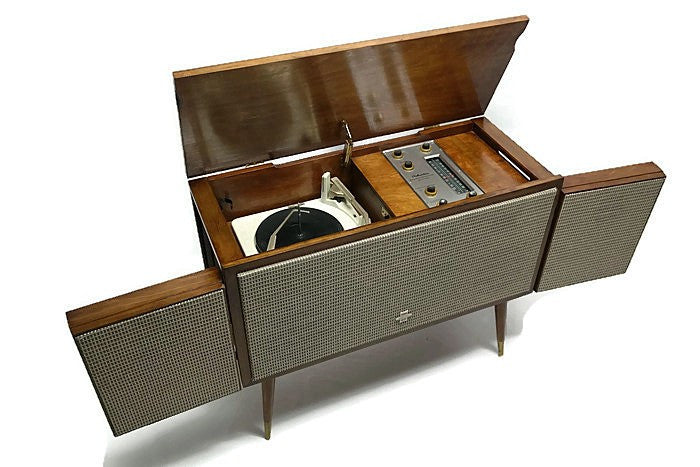 Mid Century Modern Silvertone Vintage Stereo Console - Record Changer - AM/FM Tuner - Bluetooth The Vintedge Co.