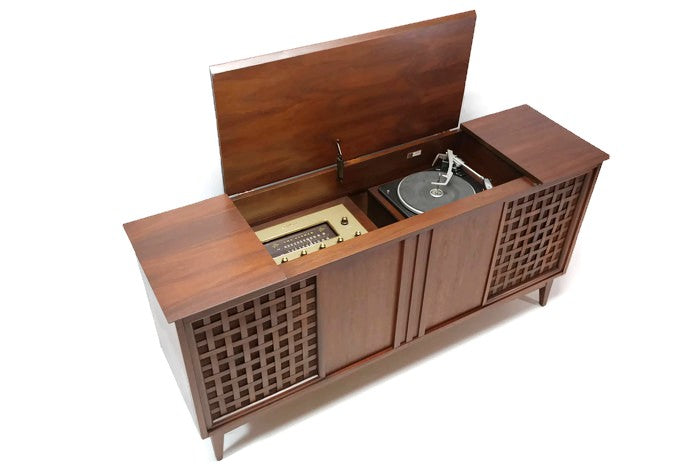 **SOLD OUT** THE FISHER Mid Century Modern Stereo Console Record Player Changer The Vintedge Co.