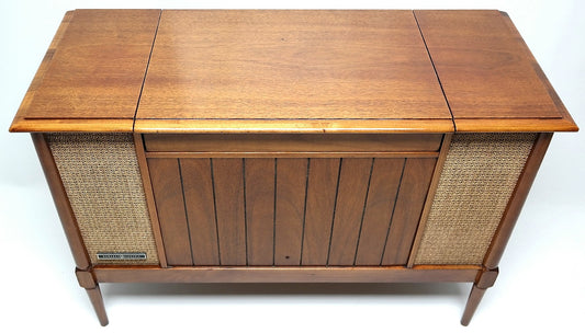 Mid Century Modern Stereo GE MINI Console Record Changer - AM/FM- Tuner - Bluetooth The Vintedge Co.