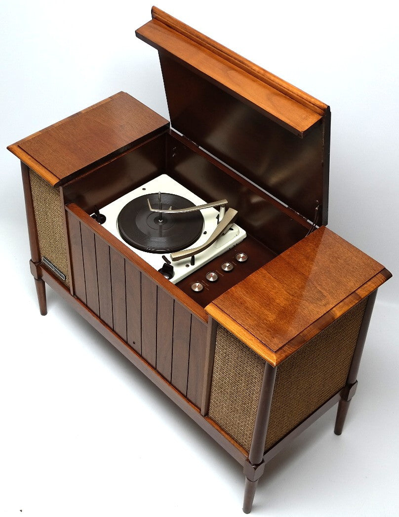 Mid Century Modern Stereo GE MINI Console Record Changer - AM/FM- Tuner - Bluetooth The Vintedge Co.