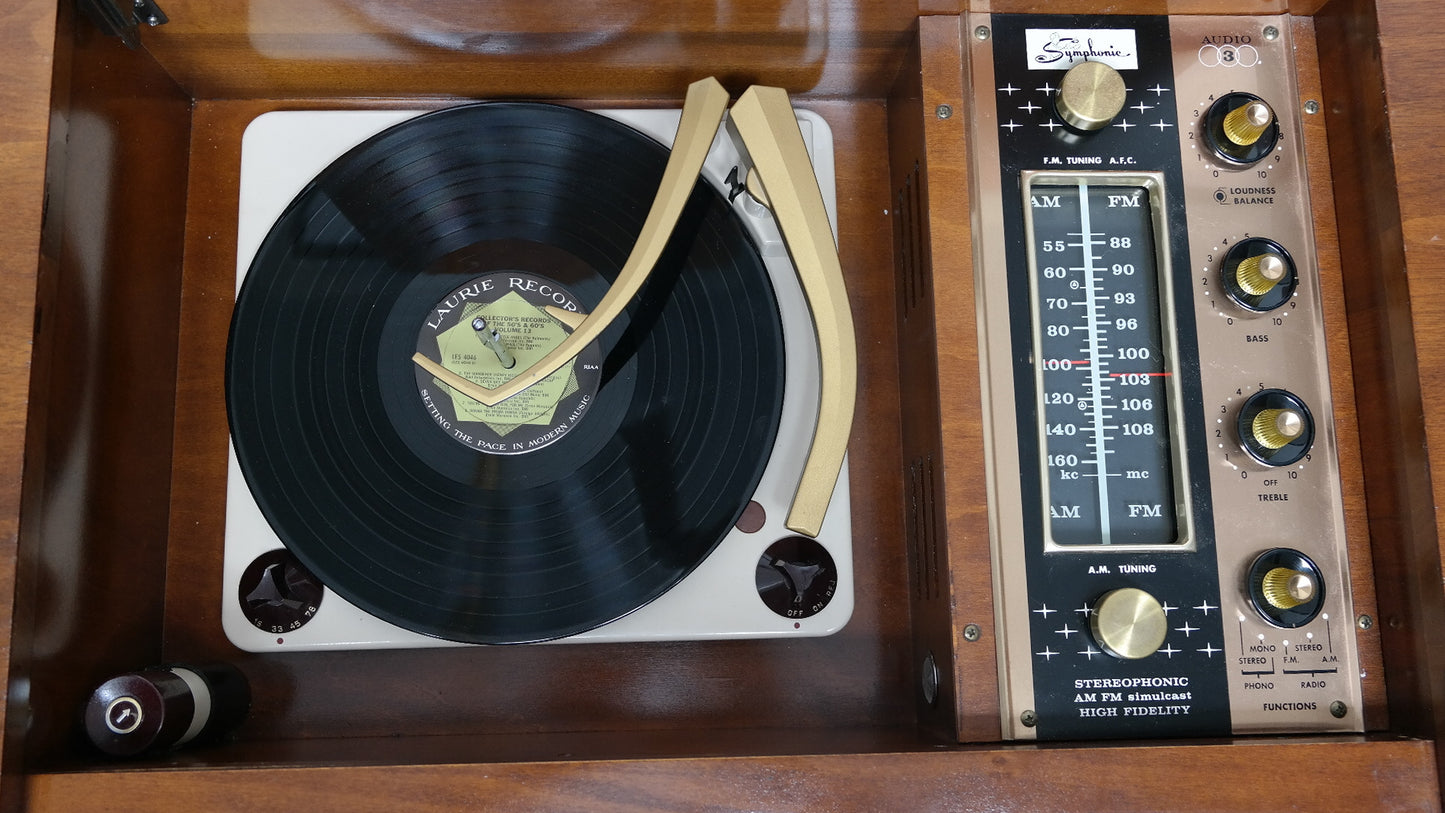 Mid Century Modern Stereo Symphonic Console Record Changer - AM/FM- Tuner - Bluetooth The Vintedge Co.