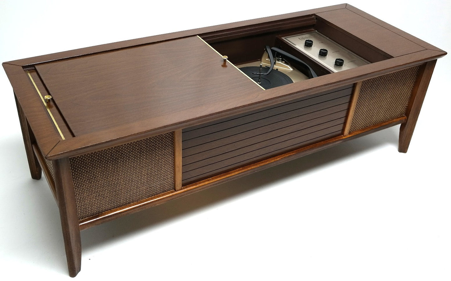 Mid Century Modern Coffee Table Stereo Console Record Changer - Bluetooth - Tube Amplifer The Vintedge Co.