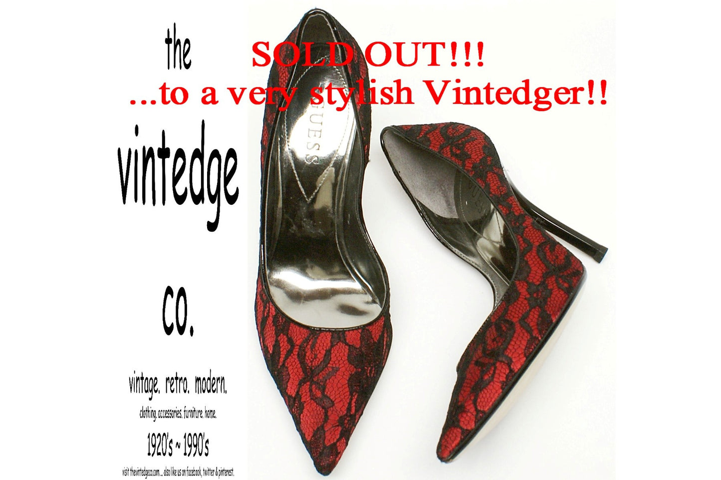 SOLD - Guess Red Black Lace Heels The Vintedge Co.