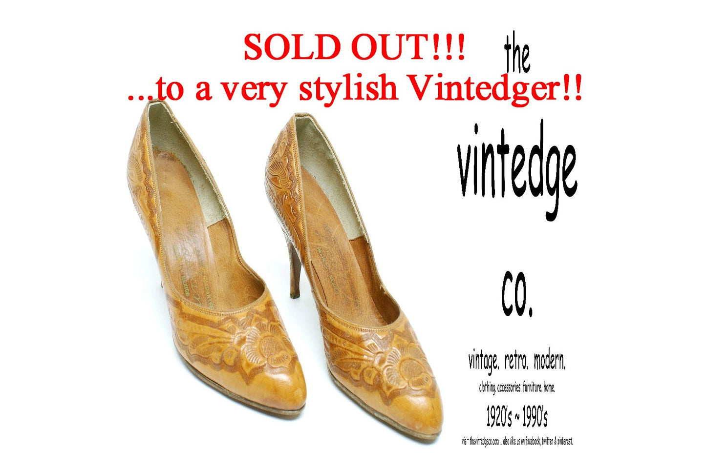 SOLD - 60s Vintage Tooled Leather Heels The Vintedge Co.