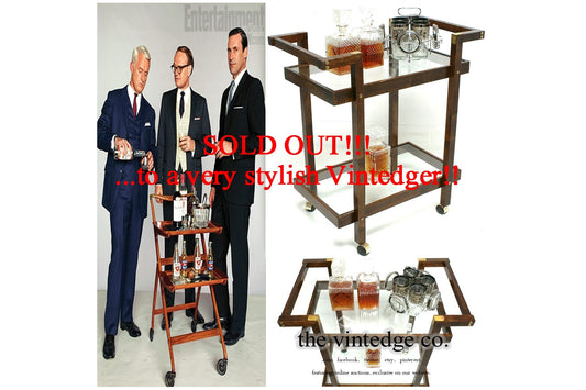 SOLD - MCM Brass Wood Bar Cart The Vintedge Co.