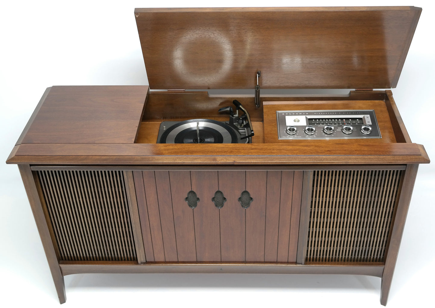 Mid Century Sylvania Stereo Console Record Player - Bluetooth iPod iPhone Android Input AM/FM Tuner The Vintedge Co.