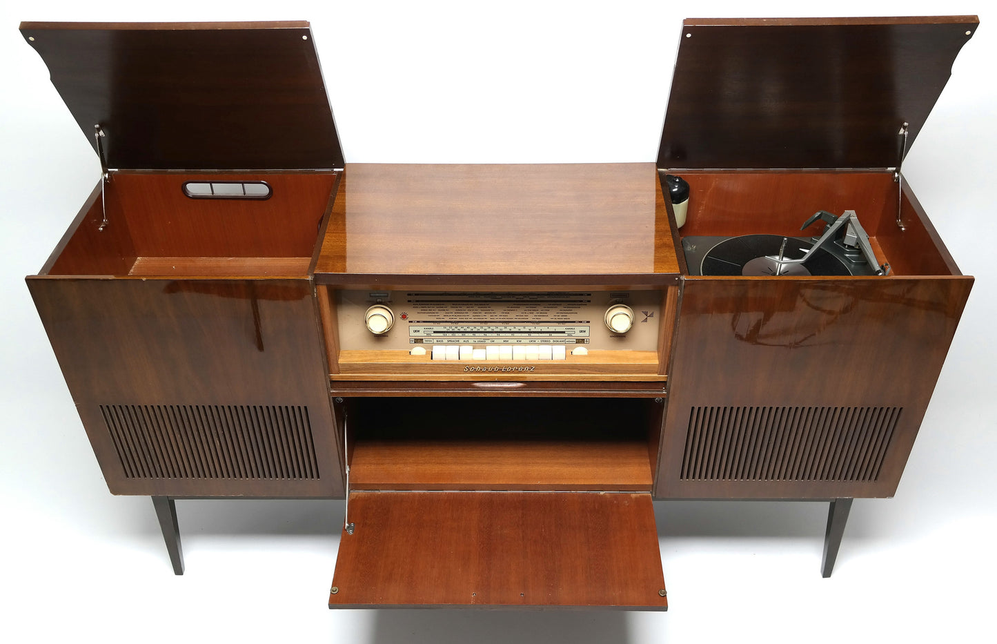 MCM  -  GERMAN Schaub Lorenz - Mid Century Console Record Player - Bluetooth iPod iPhone Android Input AM/FM Tuner The Vintedge Co.