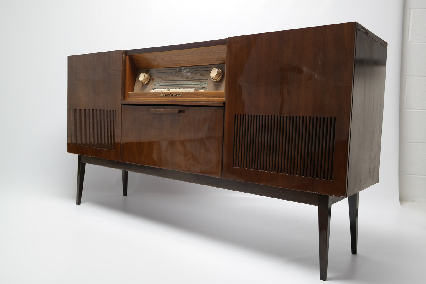 MCM  -  GERMAN Schaub Lorenz - Mid Century Console Record Player - Bluetooth iPod iPhone Android Input AM/FM Tuner The Vintedge Co.