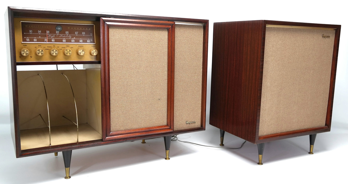 Mid Century Modern Magnavox Stereo Console with Extension Speaker - Record Player - Bluetooth - Tuner The Vintedge Co.