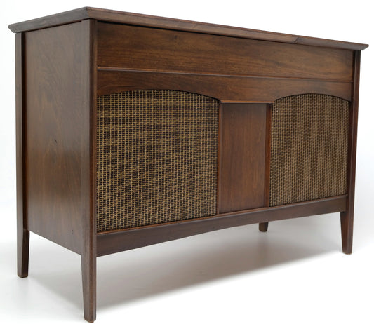 Mid Century Stereo Console + Bluetooth Record Player + Tuner AM/FM Small Console Stereo The Vintedge Co.
