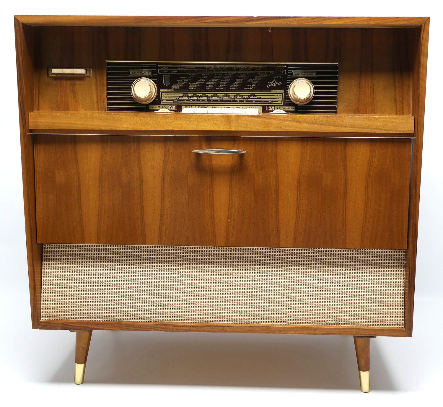 MCM  - 60's GERMAN Silva - Mid Century Console Record Player - Bluetooth iPod iPhone Android Input AM/FM Tuner The Vintedge Co.