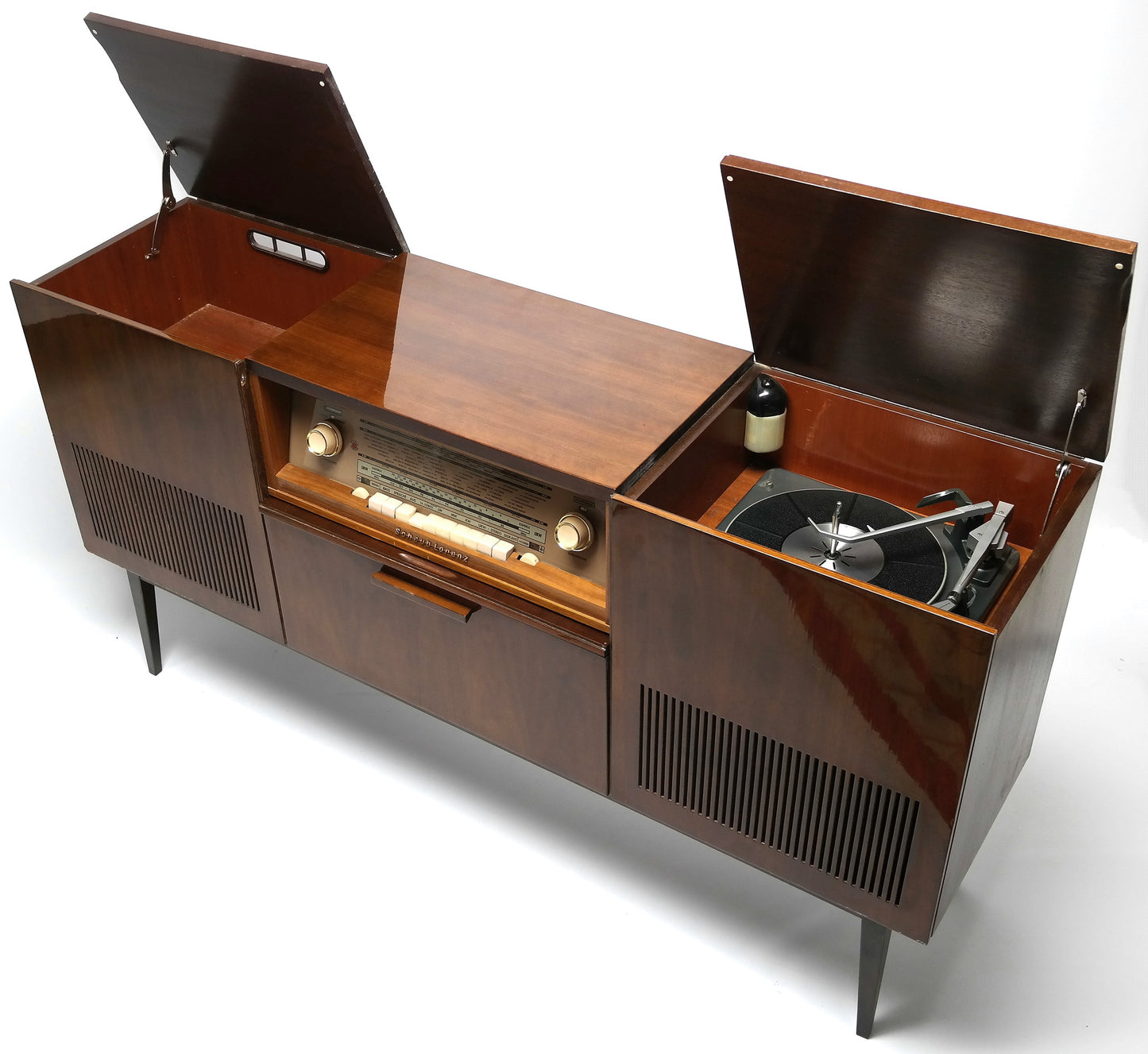 MCM  -  GERMAN Schaub Lorenz - Mid Century Console Record Player - Bluetooth iPod iPhone Android Input AM/FM Tuner The Vintedge Co.