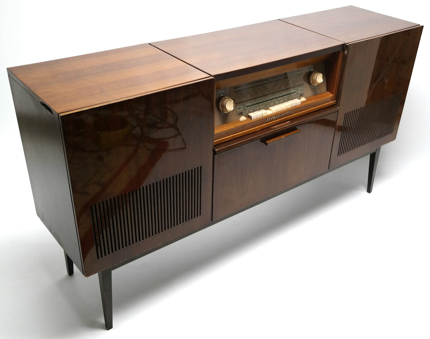 MCM  -  GERMAN Schaub Lorenz - Mid Century Console Record Player - Bluetooth iPod iPhone Android Input AM/FM Tuner The Vintedge Co.