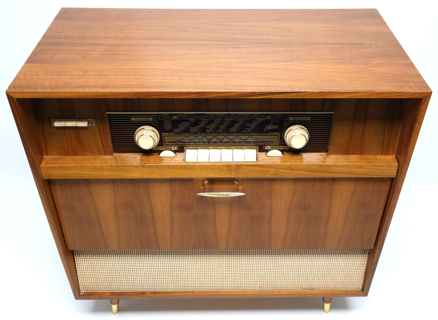 MCM  - 60's GERMAN Silva - Mid Century Console Record Player - Bluetooth iPod iPhone Android Input AM/FM Tuner The Vintedge Co.