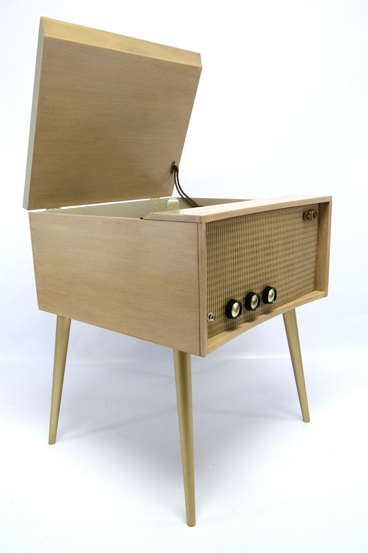 Mid Century Modern STEREO CONSOLE- 50's - Mid Century Motorola Blonde Record Player - Bluetooth - The Vintedge Co.