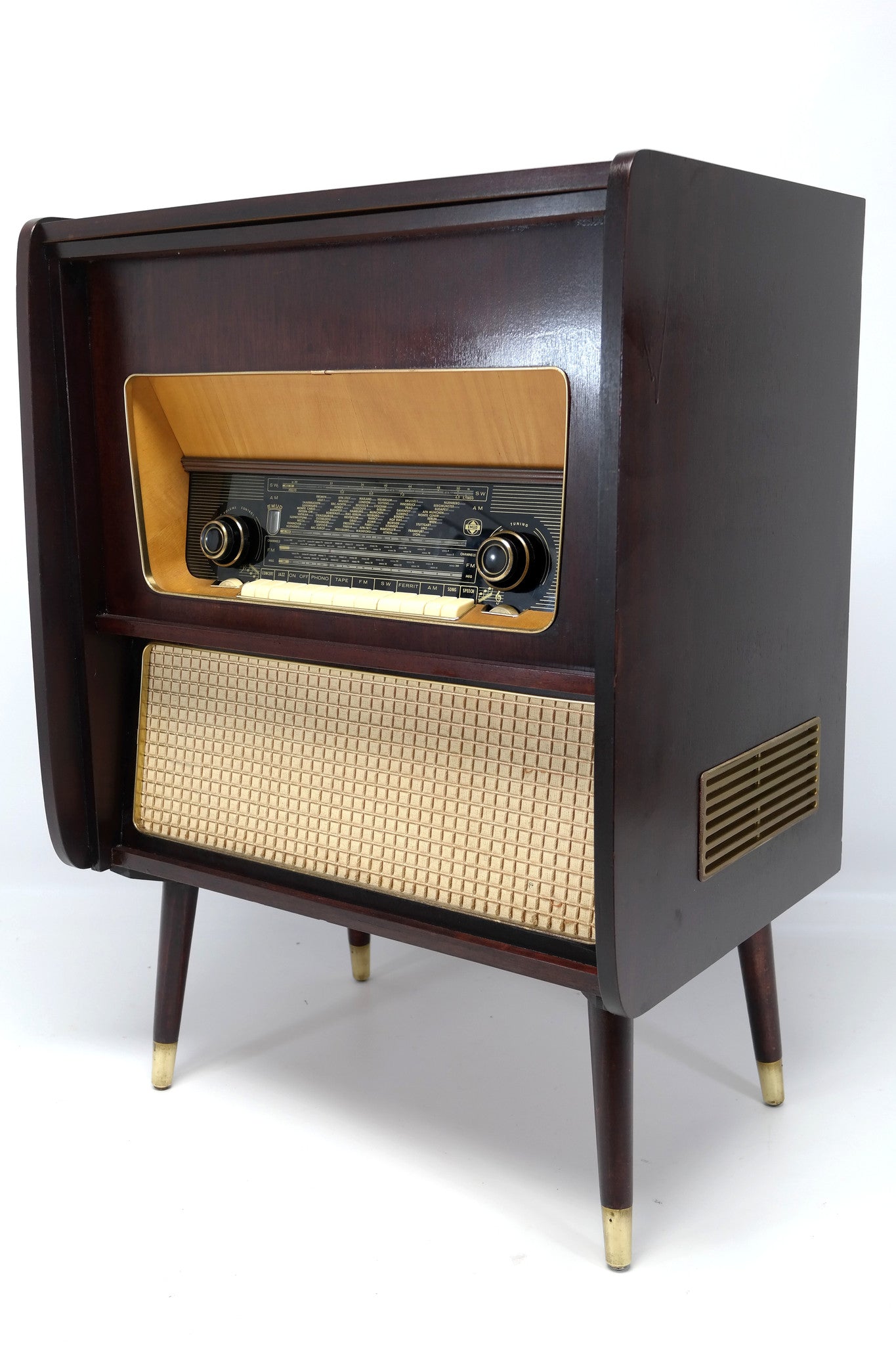 Mid Century EMUD 713 Stereo Console Record Player - Bluetooth iPod iPhone Android Input AM/FM Tuner The Vintedge Co.