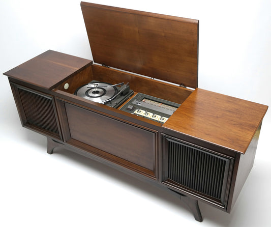 Mid Century Modern GE Stereo Console Record Player - AM / FM Tuner - Bluetooth The Vintedge Co.