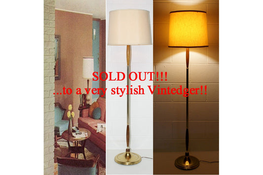 SOLD - MCM Teak Wood Floor Lamp The Vintedge Co.