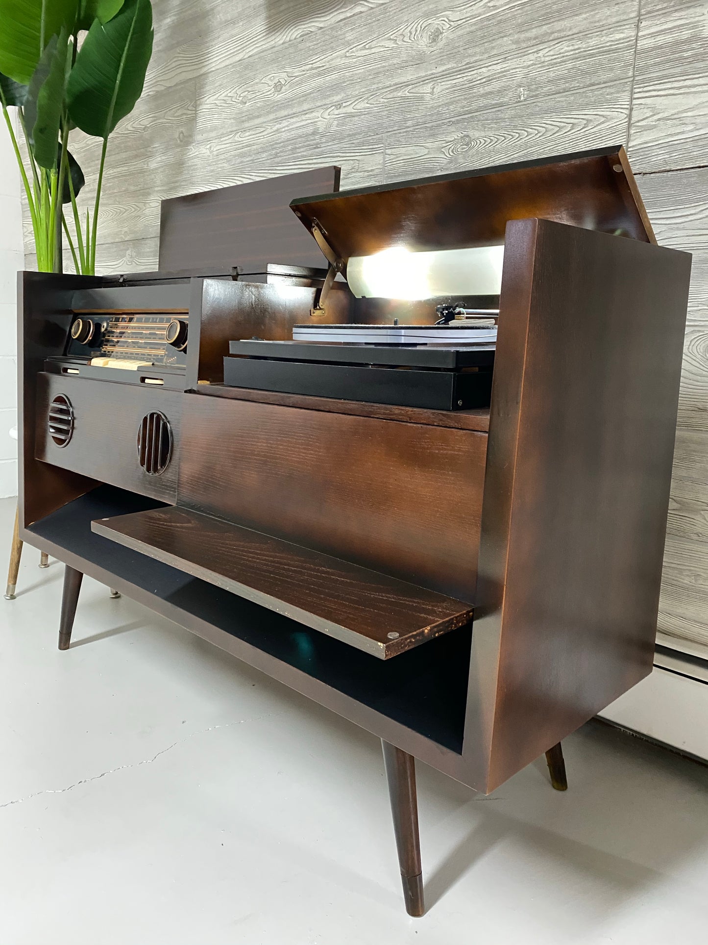 **SOLD OUT**  GRUNDIG Mid Century Vintage UTurn Orbit Turntable Hi Fi Console The Vintedge Co.