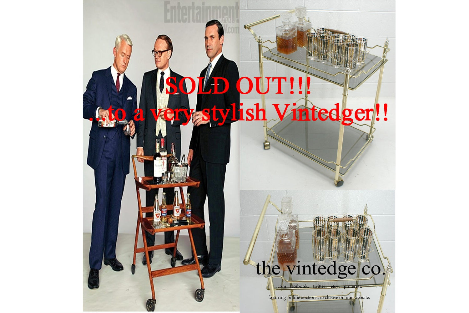 SOLD - Mid Century Gold Bar Cart The Vintedge Co.
