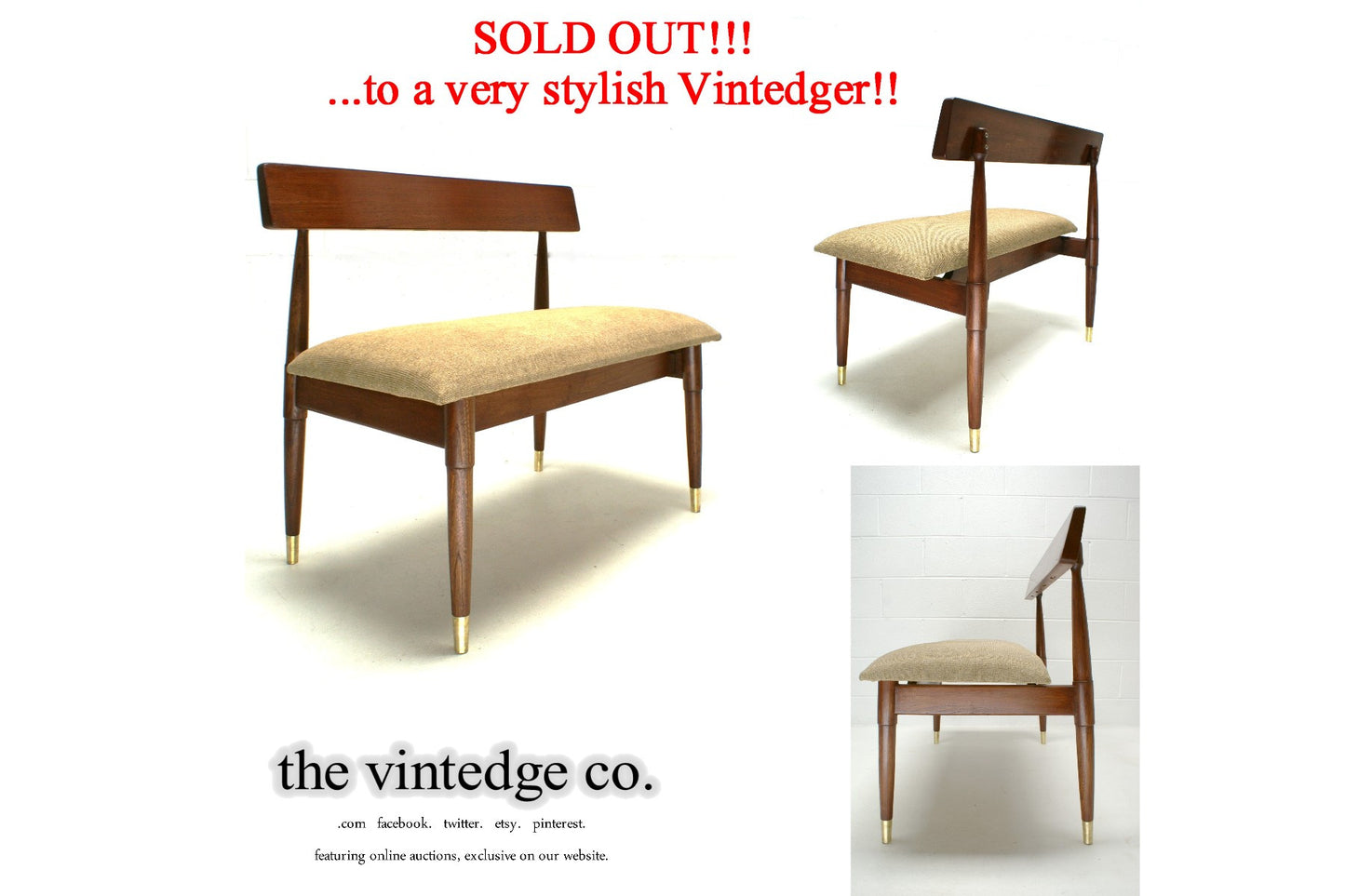 SOLD - Mid Century Modern 60's Bench Chair The Vintedge Co.