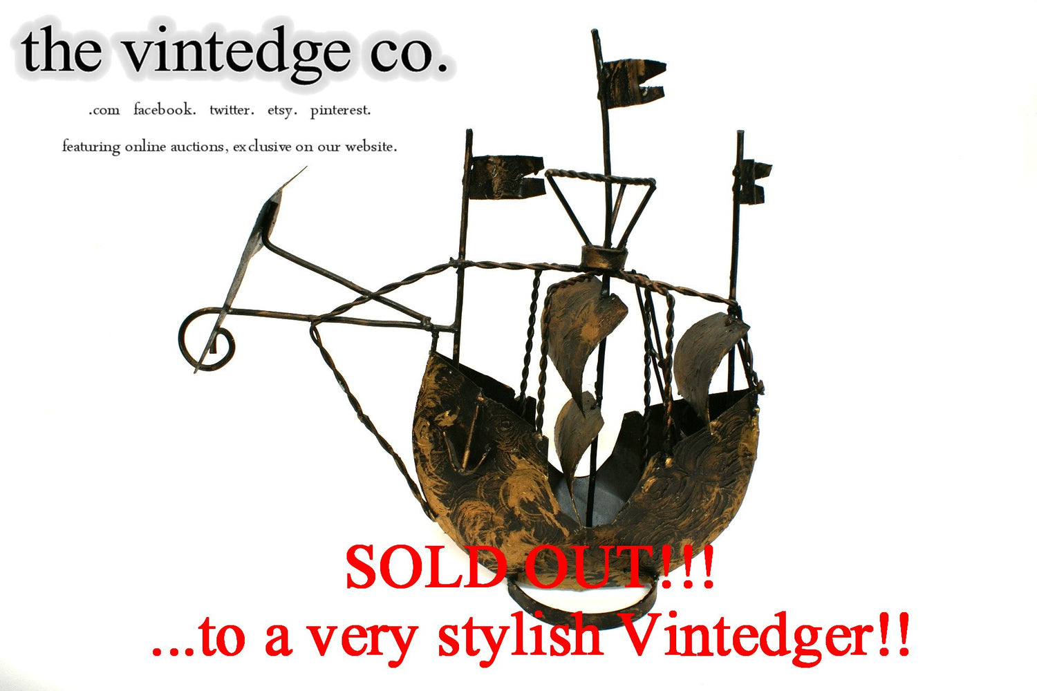 SOLD - MCM Brass Metal Sailboat The Vintedge Co.
