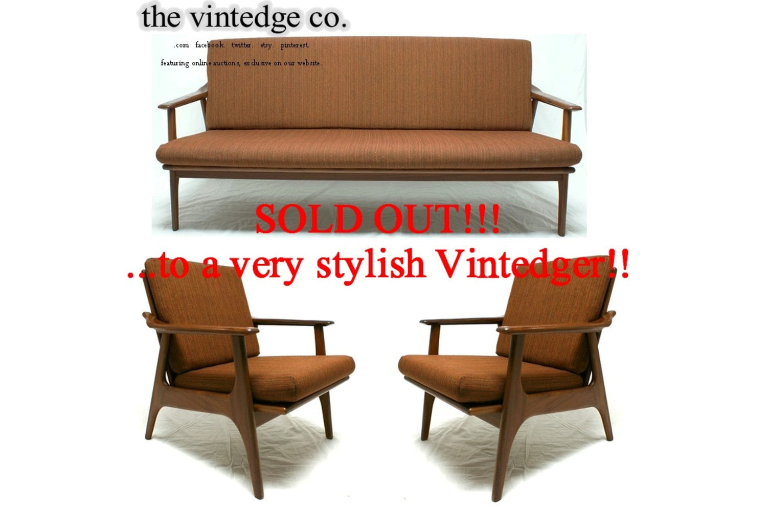 SOLD - 60's Mid Century Sofa Lounge Chair S/3 The Vintedge Co.