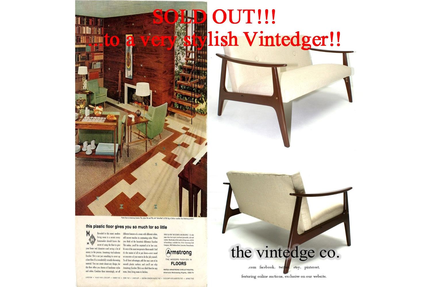SOLD - 60's Mid Century Loveseat Bench Chair The Vintedge Co.