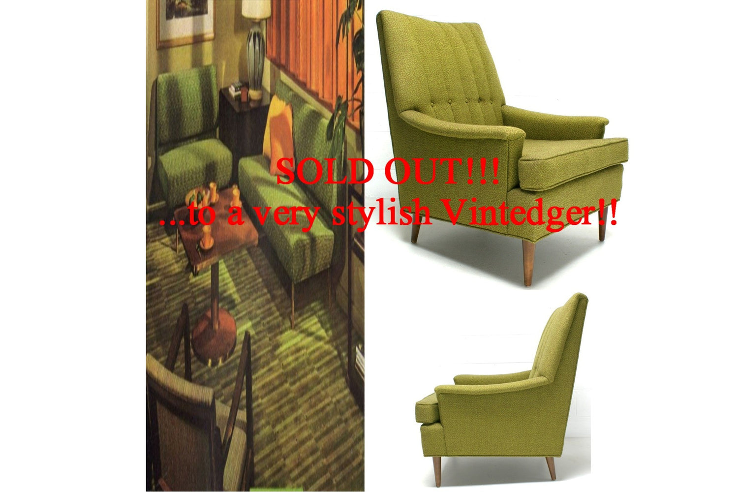 SOLD - 60's MCM Green Sofa Chair The Vintedge Co.