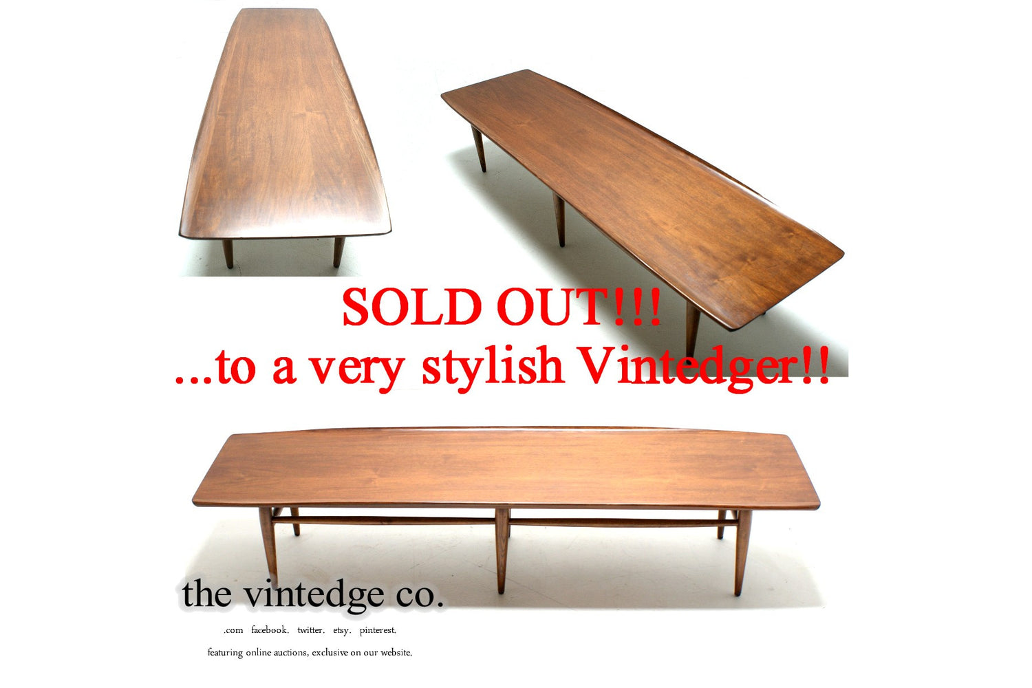 SOLD - 60's Danish Modern Long Coffee Table The Vintedge Co.