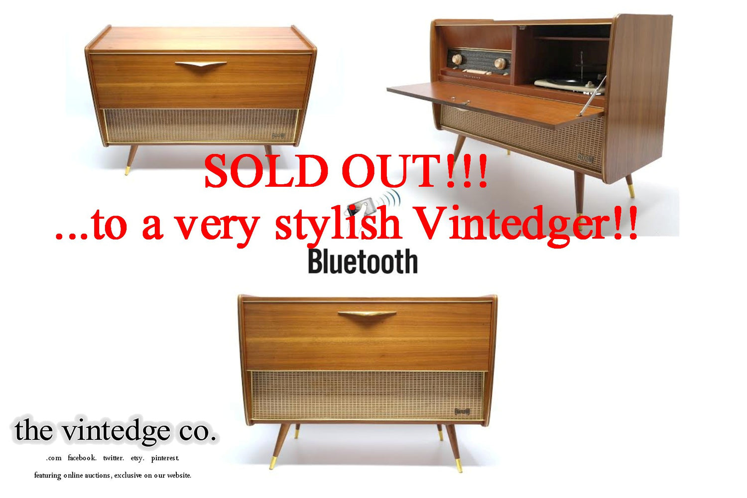 SOLD - MCM STEREO - 60's - Mid Century Telefunkin Record Player - Bluetooth iPod iPhone Android Input AM/FM Tuner The Vintedge Co.