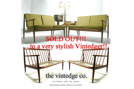 SOLD - 60's Mid Century Split Sofa Chair S/2 The Vintedge Co.