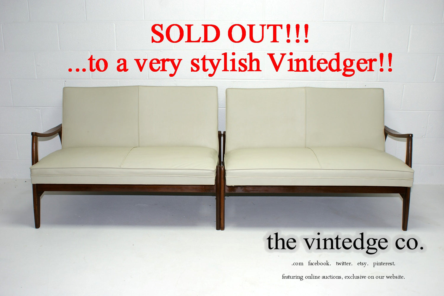 SOLD - 60's Mid Century Ivory Split Sofa Chair S/2 The Vintedge Co.