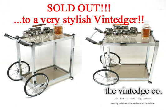 SOLD - MCM 60's Chrome Bar Cart The Vintedge Co.