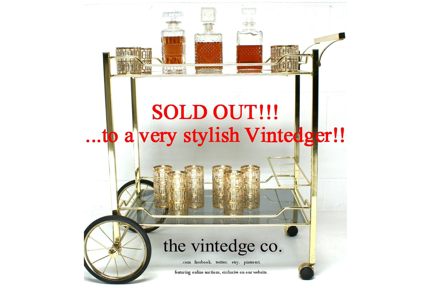 SOLD - MCM 60's Brass Bar Cart The Vintedge Co.