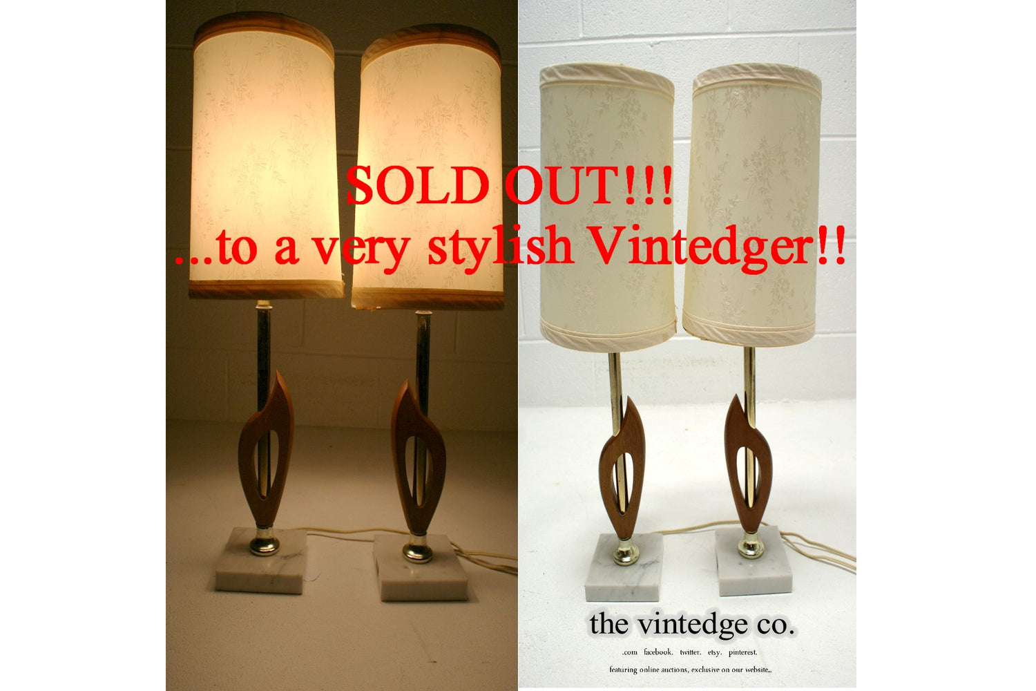 SOLD - MCM Industrial Lamp Teak Lamp Pair The Vintedge Co.