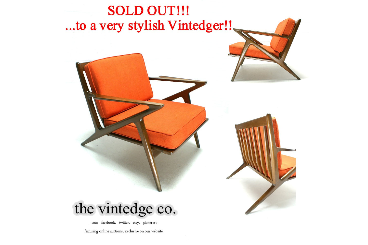SOLD - 60's MCM Orange Z Chair The Vintedge Co.