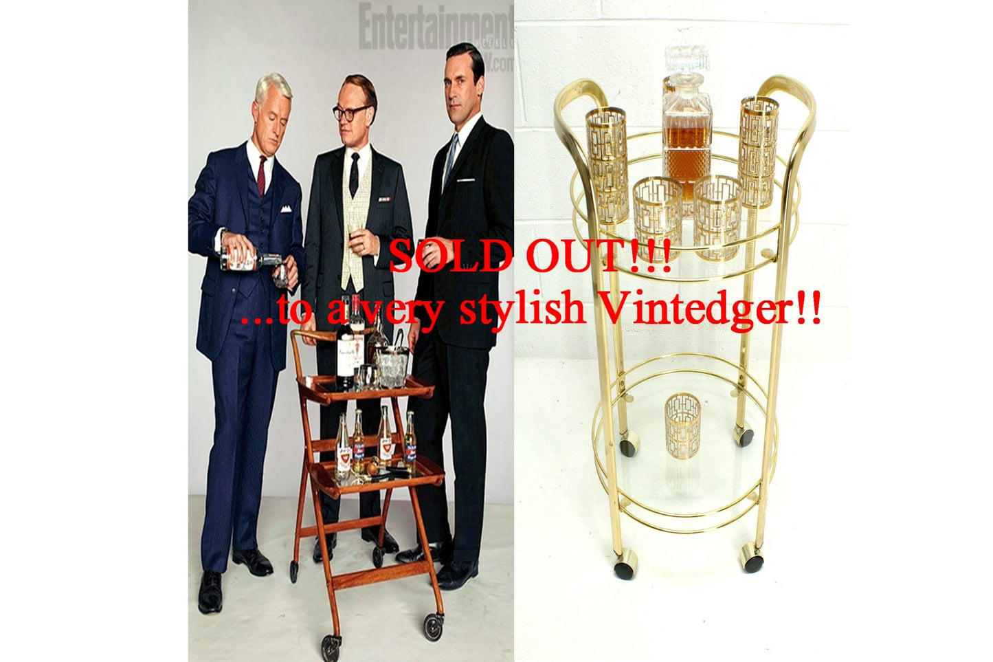 SOLD - MCM Round Brass Bar Cart The Vintedge Co.