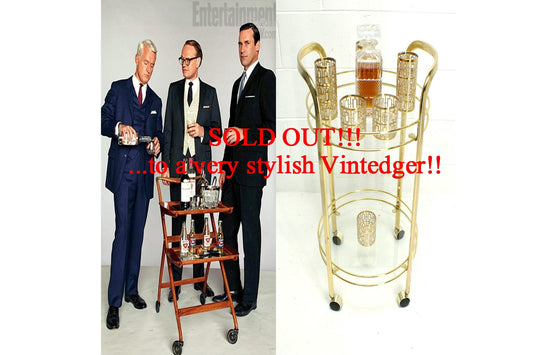 SOLD - MCM Round Brass Bar Cart The Vintedge Co.