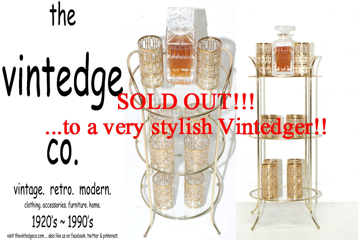 SOLD - MCM Brass Round Bar Cart The Vintedge Co.