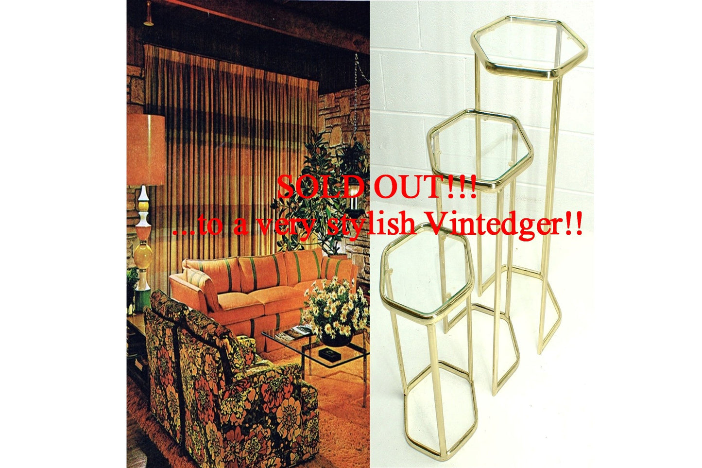 SOLD - 1950's MCM Brass Glass Nesting Tables S/3 The Vintedge Co.