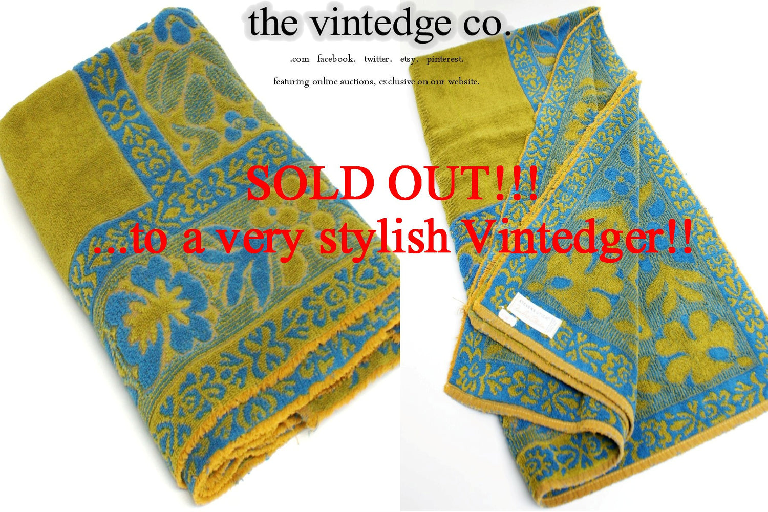 SOLD - Vintage Towel Blue Green The Vintedge Co.