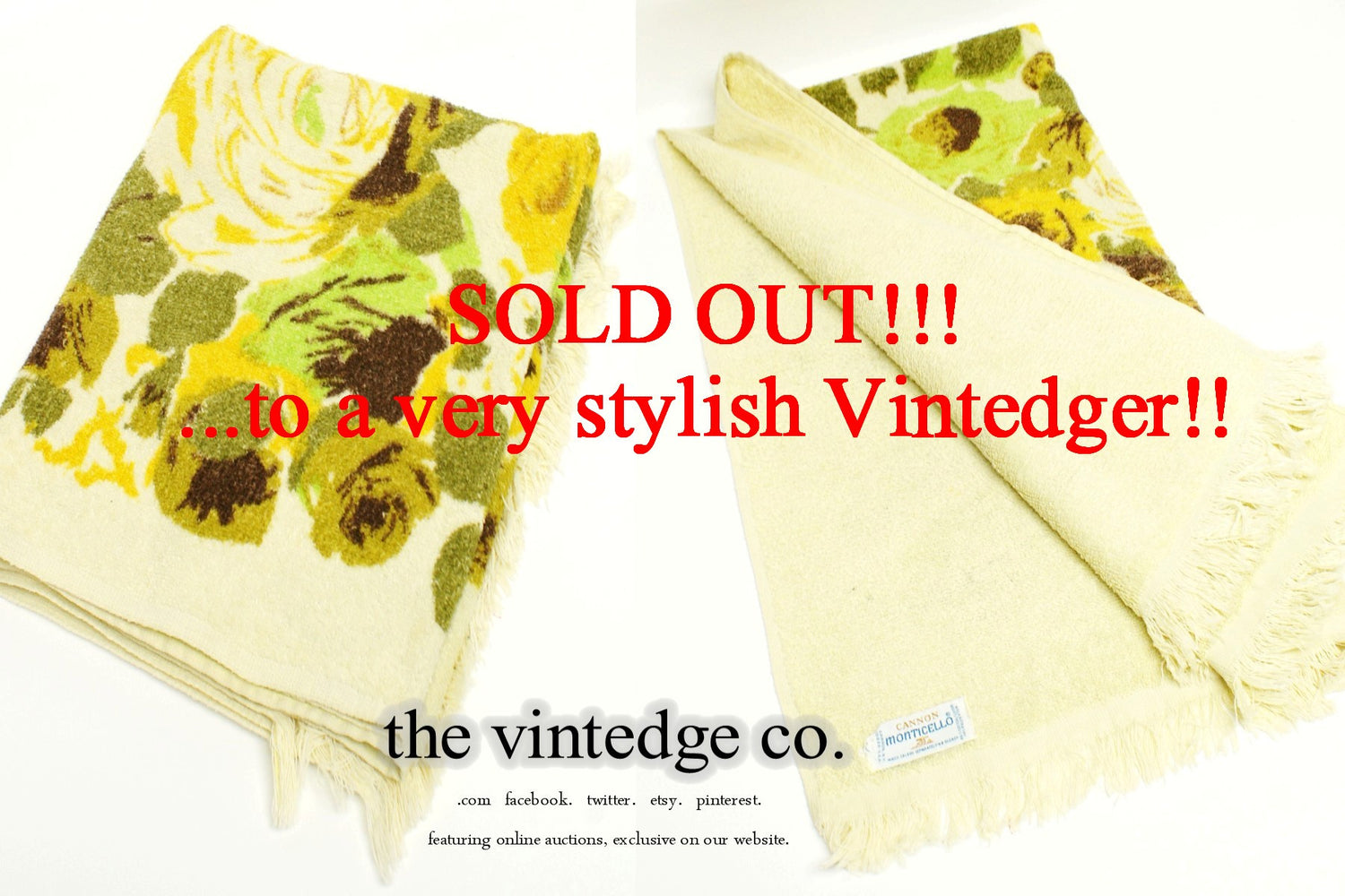 SOLD - Vintage Towel Yellow Floral The Vintedge Co.