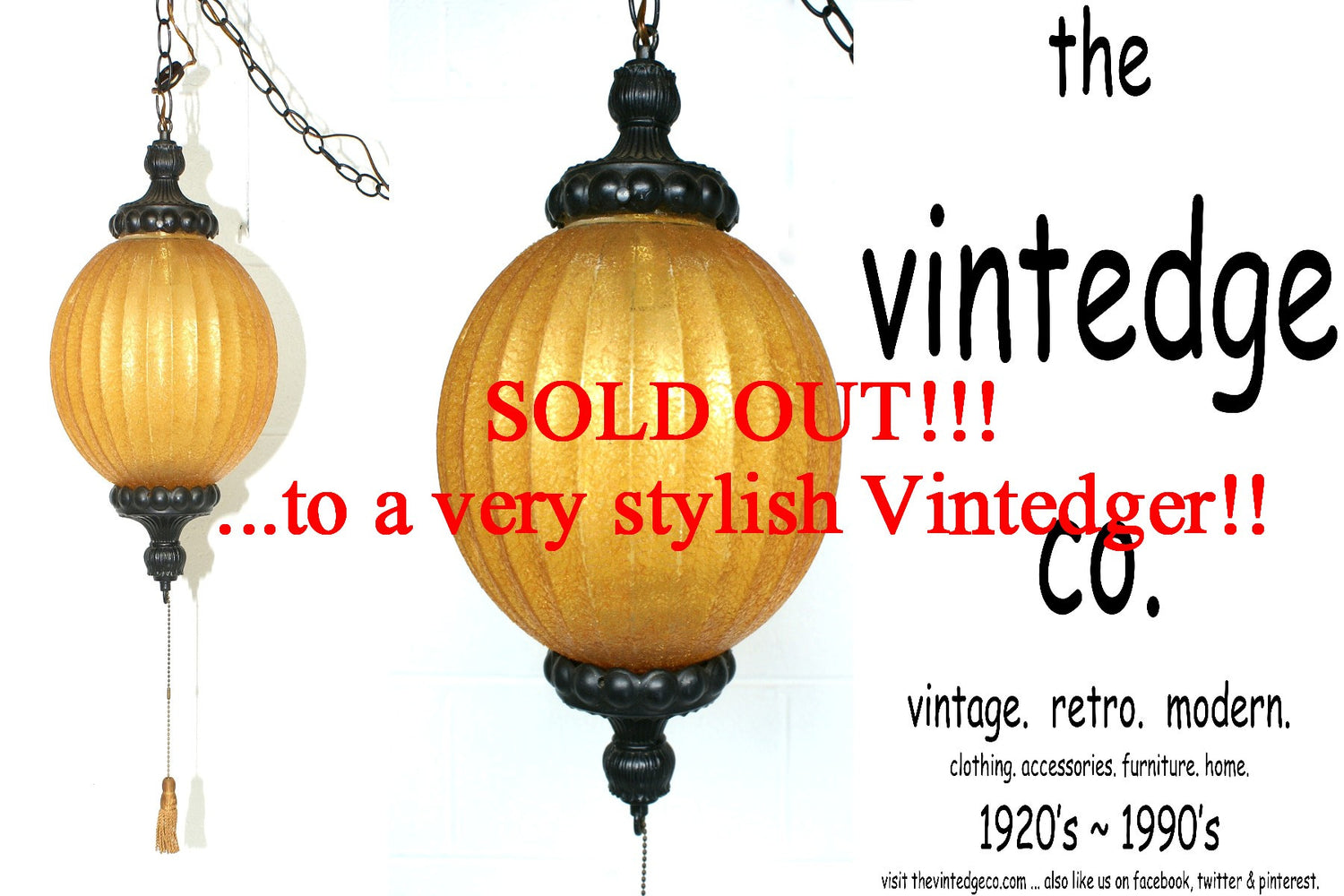 SOLD - MCM 60's Yellow Swag Lamp The Vintedge Co.